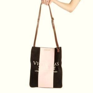 VICTORIAS SECRET Pink Black tan Shoulder Cross Strap Tote Bag NWT $78 Women New